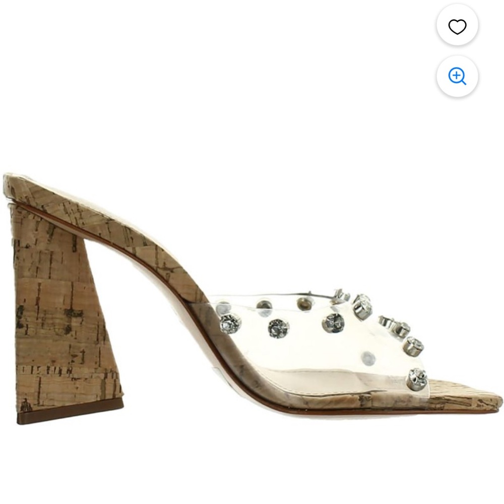 Cream and Tan Mules with Chunky Cork Heel